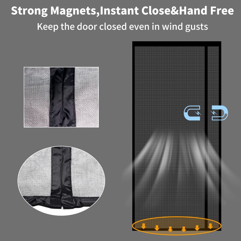 Veanusiver Reversible Left or Right Side Opening Magnetic Screen Door  Narrow Durable Fiberglass Mesh Curtain Hands Free for Patio  Bedroom  Fits Door Size 36"" x 82""  Black - Image 4
